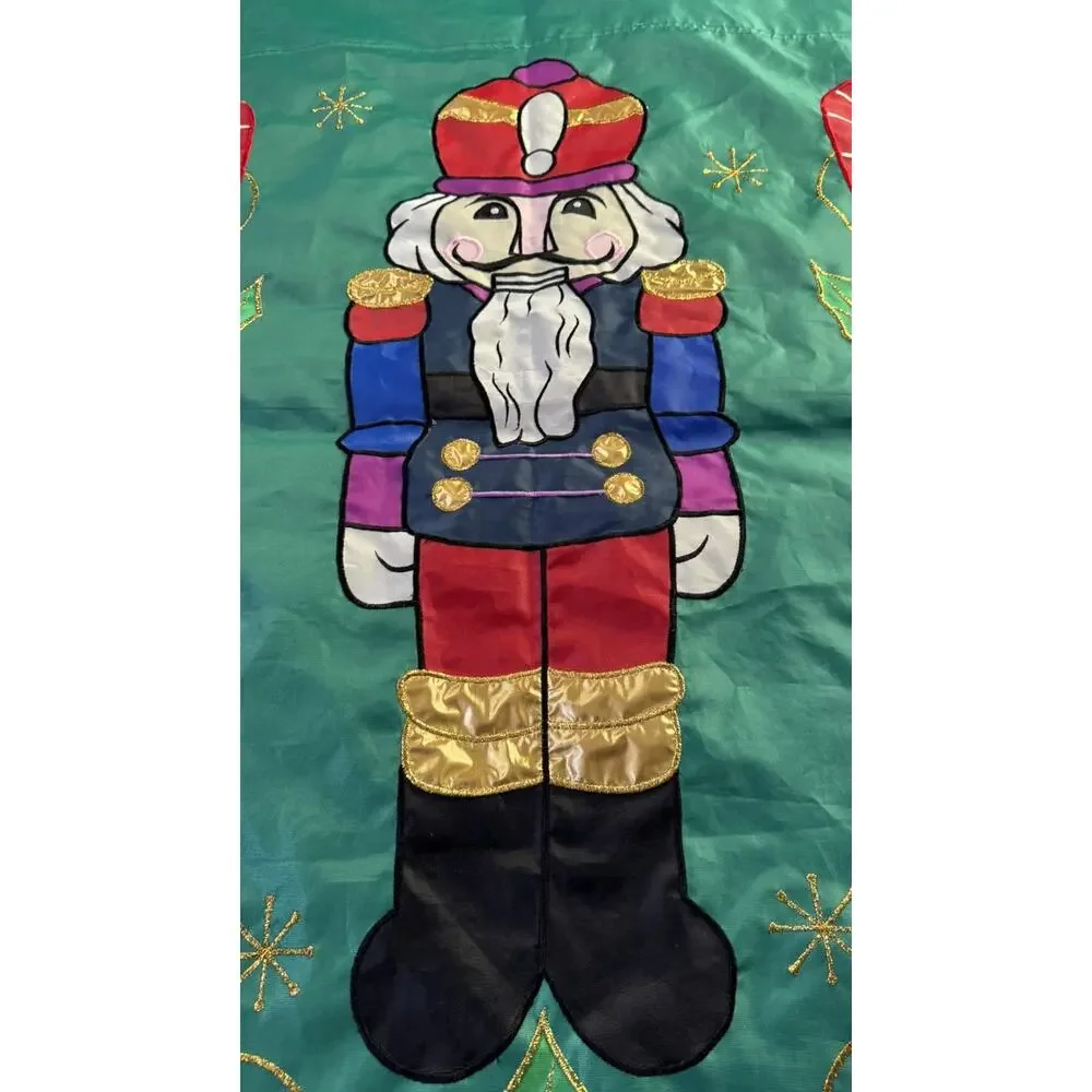 Vtg Applique Christmas Holiday Yard‎ Flag Double Sided Nutcracker Candy Cane